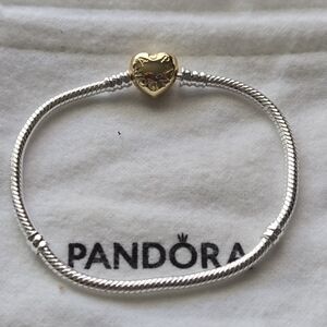 Pandora Silver Bracelet with Gold Plated Heart Clasp